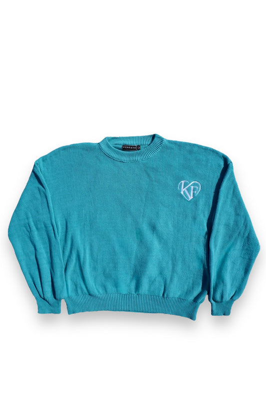 “Beauty Starts From Within” Teal Knit Sweater